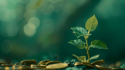 Sprouting plant in coin, symbolizing growth and financial success