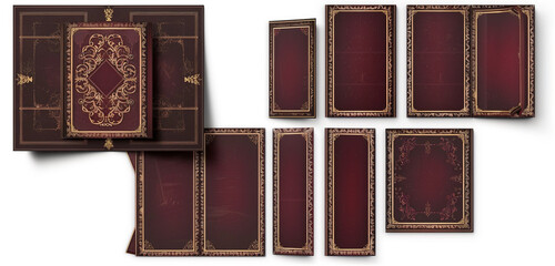 Obraz premium Vector stereoscopic rectangle template set with burgundy scrapbook mockup frame photo collage.