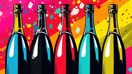 colorful new year champagne bottles illustration