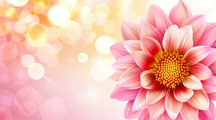   Pink and white background with yellow flower center Bokeh lights surround
