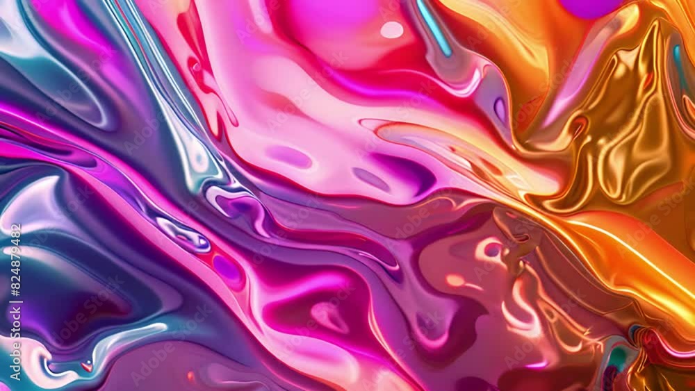 Poster a detailed view of a swirling, multicolored liquid substance. the vivid colors blend and separate in