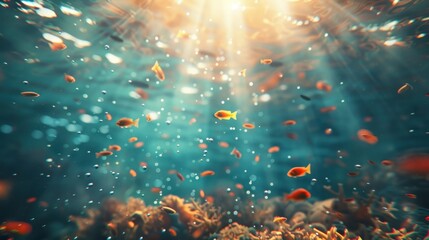 Swimming Fish Stir a Vibrant Underwater Scene with Dappled Sunlight Through Water