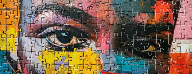Colorful puzzle of a woman's face
