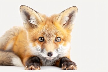 a fox lying down looking at the camera