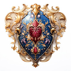 Watercolor Ornate Gold Shield Illustration, Generative Ai