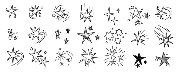 Hand drawn scribble stars doodle hand drawn sparkling monochrome comic elements collection in grunge graffiti style.