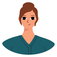 Positive emotions concept. Cartoon cute girlish face. Woman with happy smile. Isolated vector character.