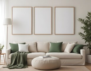 Frame mockup, ISO A paper size. Living room wall poster mockup. wall mockup. Interior mockup with house background. Modern interior design. 3D render