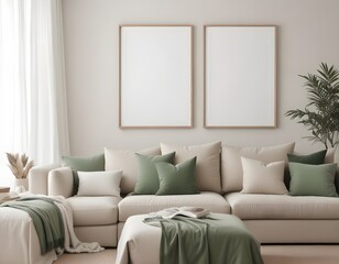 Frame mockup, ISO A paper size. Living room wall poster mockup. wall mockup. Interior mockup with house background. Modern interior design. 3D render