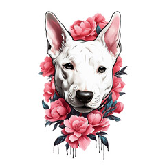Head of dog with peonies 