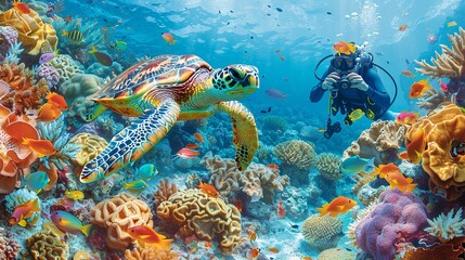 Experience the peaceful and beautiful atmosphere under the sea with scuba diving, an eco-tourism concept.