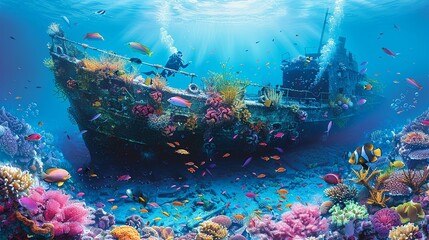 Experience the peaceful and beautiful atmosphere under the sea with scuba diving, an eco-tourism concept.