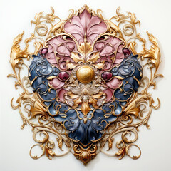 Watercolor Ornate Gold Shield Illustration, Generative Ai