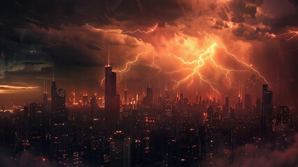 Obraz premium a city skyline during a lightning storm