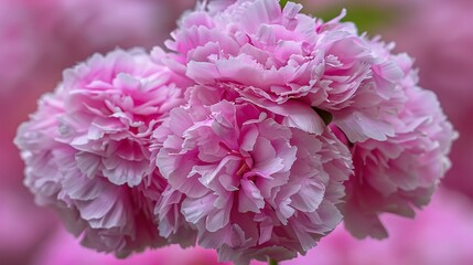   A pink flower in sharp focus, dripping with water droplets on its petals, set against a soft bokeh background