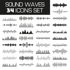 Sound wave icon set. Sound waveforms collection. Vector illustration.