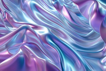Fototapeta premium Abstract pink purple liquid metal background. Holographic chrome smooth gradient waves industrial backdrop. Shining bent surface with ripples, reflections. Swirl blue fluid melting wavy flowing motion