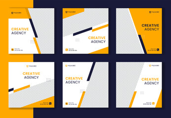 Yellow creative business social media post design, set of square corporate website agency template, digital marketing editable vector
