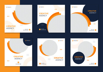 Creative orange round shape business social media post,  circle business agency template for digital marketing, clean minimal carousel © VectPalette