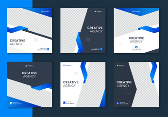 Blue gradient corporate social media post design, square editable business template, digital marketing promotion carousel or creative agency website ads