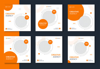 Creative orange round shape business social media post,  circle corporate agency template for digital marketing, clean minimal carousel