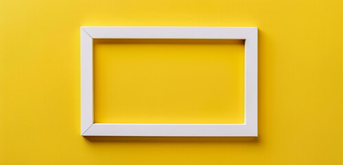 White frame for paintings or photographs on jasmine yellow background, minimalist art style,