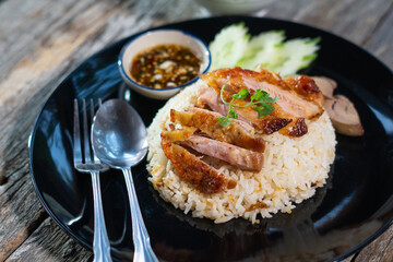 A steamed rice topped with chicken ( Khao Mun Gai ) Thai food