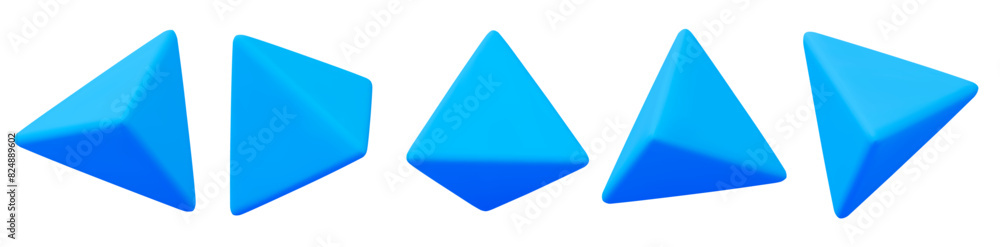 Poster 3d blue triangle symbol or icon with different angles. geometry figure triangle form. stock vector i