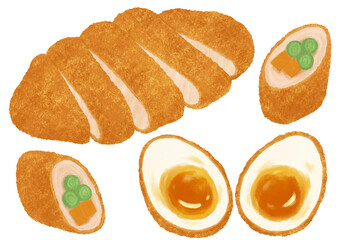 トンカツやタマゴフライのイラスト