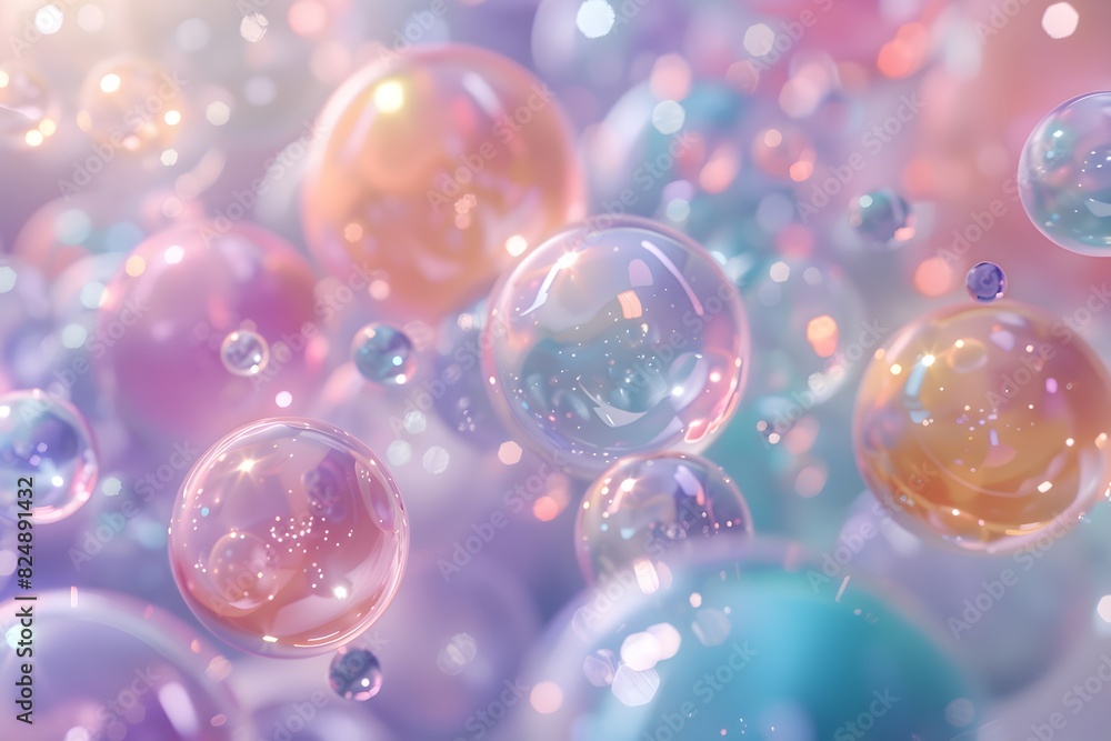 Aufkleber 3d render of abstract spheres in pastel colors, background for web design or print on demand product