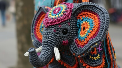 unique handmade gift, crochet cute elephant, amigurumi elephant, bag, AI generated image