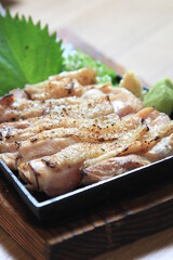 Raw chicken sashimi, lightly grilled on the outside - Japanese traditional food