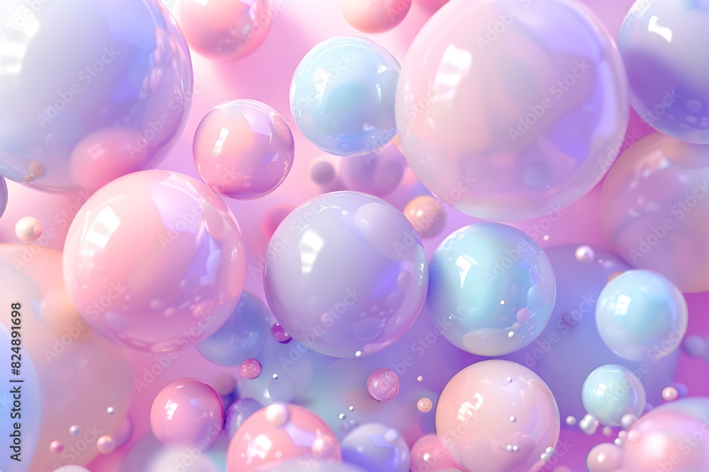 Poster 3d render of abstract spheres in pastel colors, background for web design or print on demand product