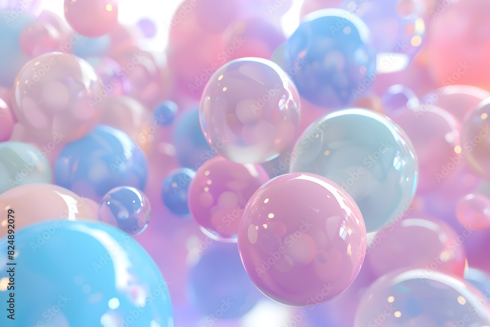 Aufkleber 3d render of abstract spheres in pastel colors, background for web design or print on demand product