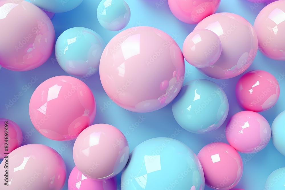 Aufkleber 3d render of abstract spheres in pastel colors, background for web design or print on demand product
