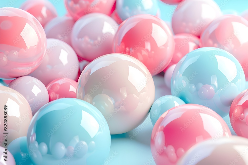 Poster 3d render of abstract spheres in pastel colors, background for web design or print on demand product