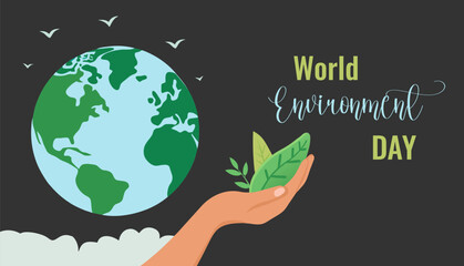 world environment day banner, vector illustration, isolated, black background