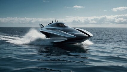 Fototapeta premium futuristic hydrofoil speeding boat