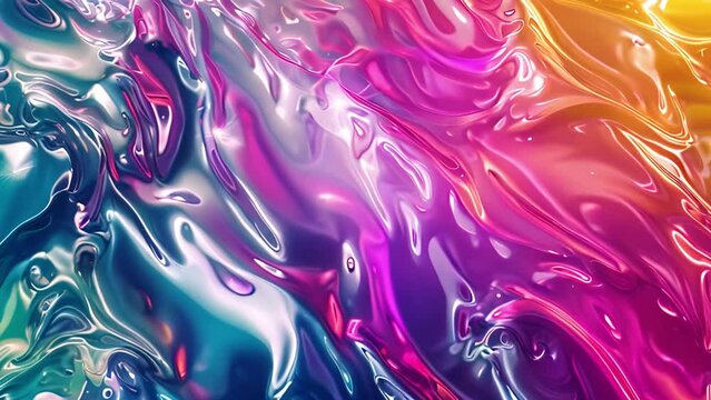 A detailed view of a vibrant and varied liquid substance with multiple colors blending together in a close-up shot.
