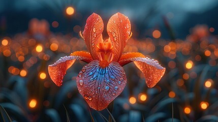   Red flower with water droplets and blurred background