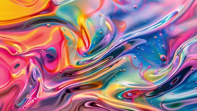 A detailed view capturing the vibrant hues and textures of a colorful liquid substance.
