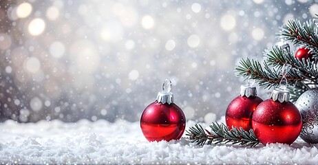 Christmas and new year holidays concept, 6 red and silver Christmas ornaments with a tree