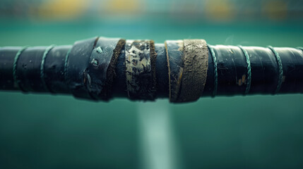Close-up of Worn Tennis Racket Grip with Worn Tape