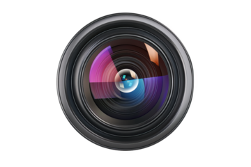 Camera Lens Mockup showcasing cut out transparent isolated on white background PNG file