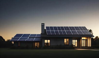 Naklejka premium Solar Panel On The Roof of A Beautiful House During Sunset Time