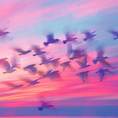 MotionBlur Birds Flying at Picturesque Sunset
