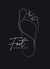 Foot massage silhouette illustration drawing in linear style on black background