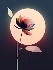 Stylized Vector Illustration of a Flower Against a Moonlit Sky