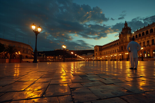 Pre-Dawn Anticipation in Estafeta, Lone Runner Adjusting White Outfit