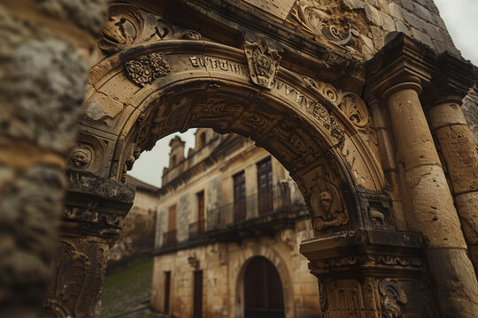 Close-Up of Weathered Stone Archway Leading into Estafeta